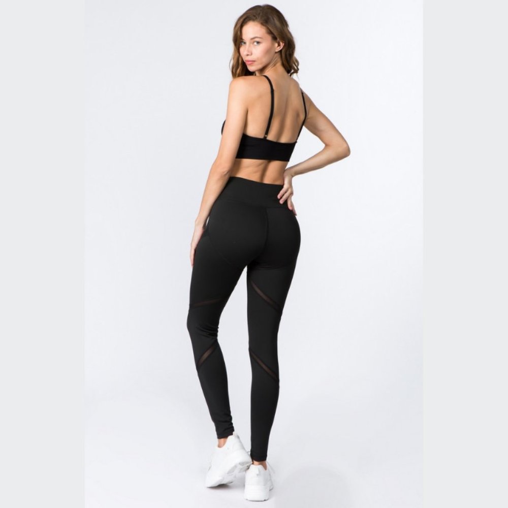 Slash Mesh Workout Leggings Black - Picture 4 of 5